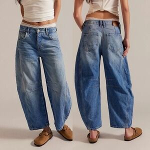 Free People Lucky You Barrel Jeans Blue Denim Womens Size 31 We The Free Slouchy